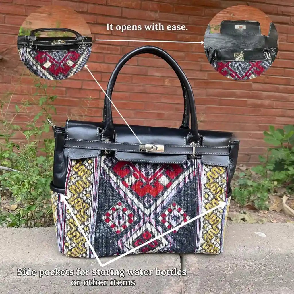 Kilim Shoulder Bag | Handwoven morrocan Wool kilim + Leather Trim | Brooklyn Leather Exclusive - Brooklyn Leather goods