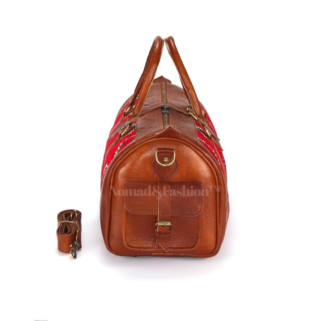 Kilim Travel Bag Unisex Bag Genuine Leather Duffle Large Carry On Travel Weekender Overnight Carryall Bag - Brooklyn Leather goods