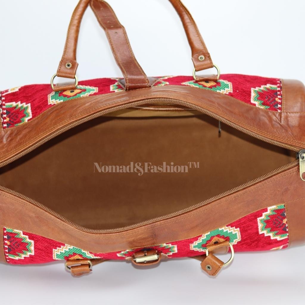 Kilim Travel Bag Unisex Bag Genuine Leather Duffle Large Carry On Travel Weekender Overnight Carryall Bag - Brooklyn Leather goods
