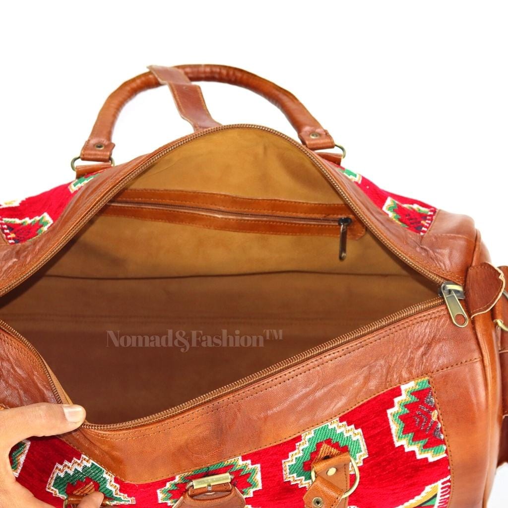 Kilim Travel Bag Unisex Bag Genuine Leather Duffle Large Carry On Travel Weekender Overnight Carryall Bag - Brooklyn Leather goods