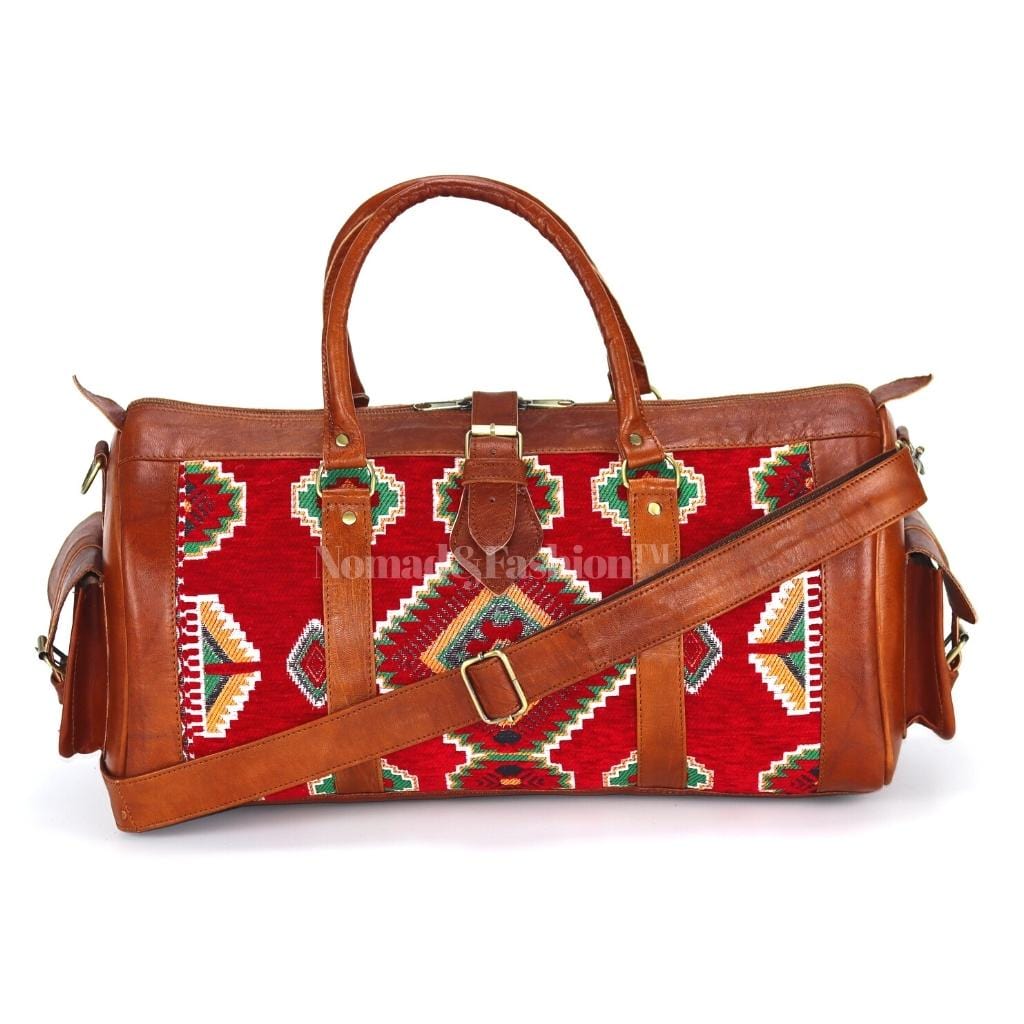 Kilim Travel Bag Unisex Bag Genuine Leather Duffle Large Carry On Travel Weekender Overnight Carryall Bag - Brooklyn Leather goods