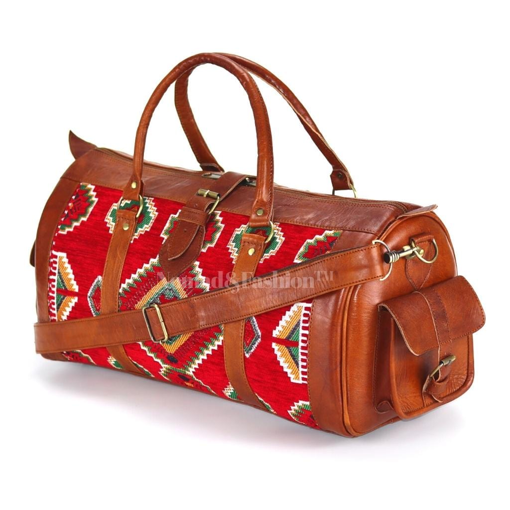 Kilim Travel Bag Unisex Bag Genuine Leather Duffle Large Carry On Travel Weekender Overnight Carryall Bag - Brooklyn Leather goods