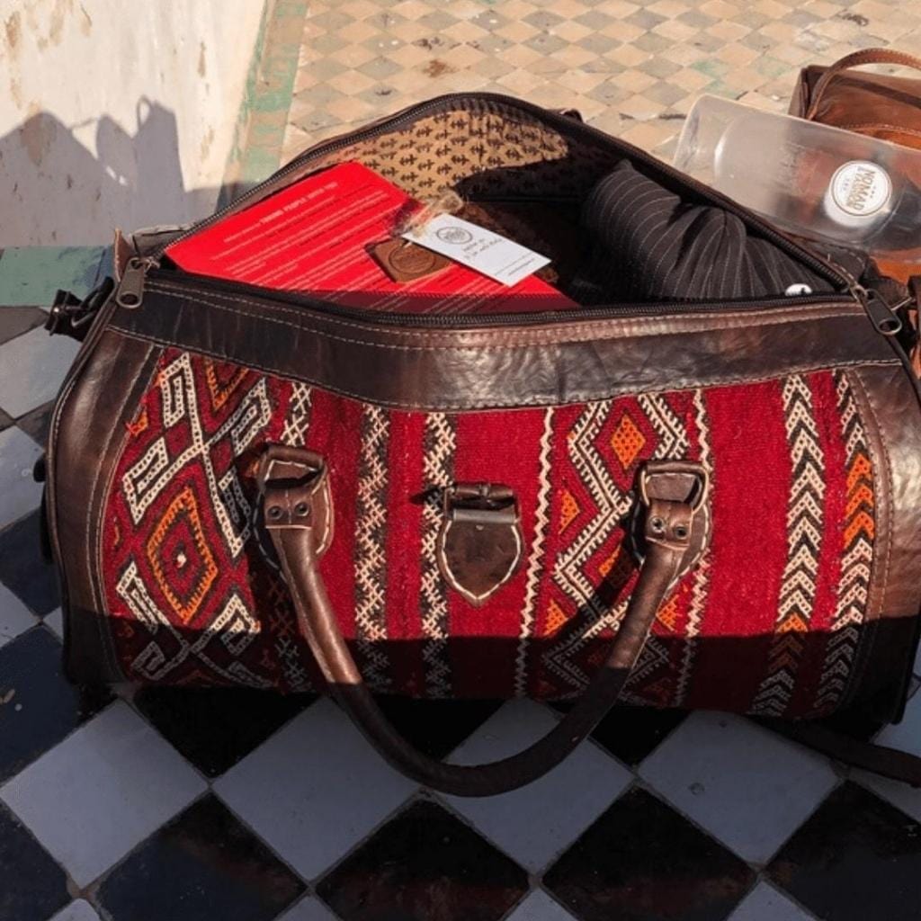 Leather Kilim Travel Bag Brown - FREE SHIPPING OFFER - Brooklyn Leather goods