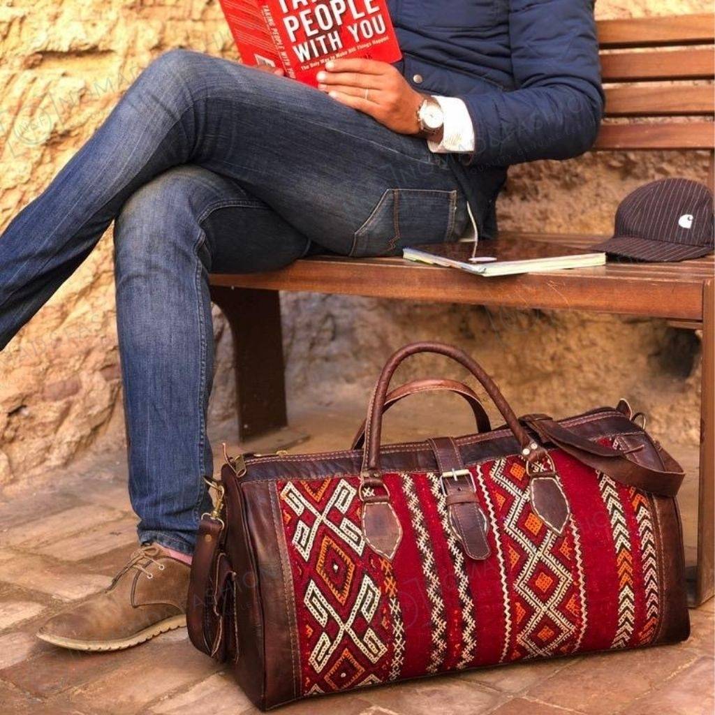 Leather Kilim Travel Bag Brown - FREE SHIPPING OFFER - Brooklyn Leather goods