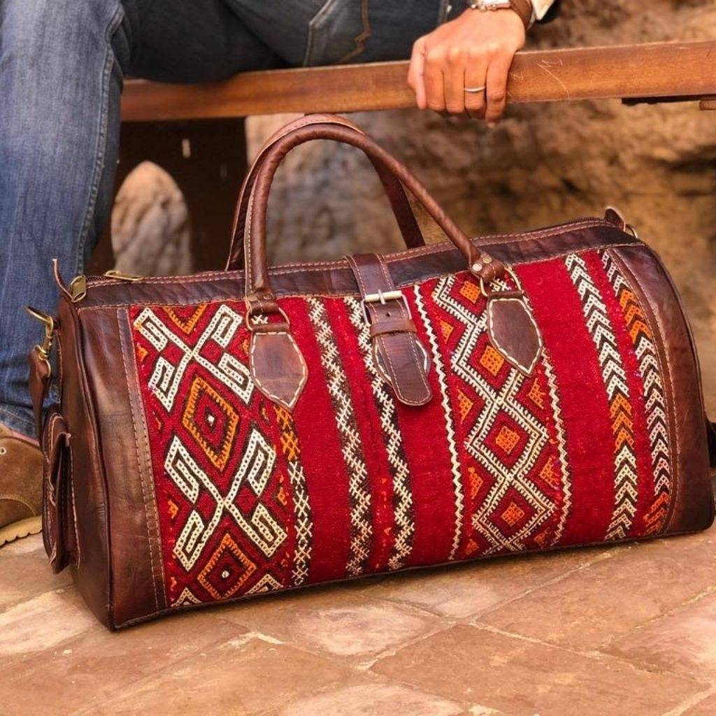 Leather Kilim Travel Bag Brown - FREE SHIPPING OFFER - Brooklyn Leather goods