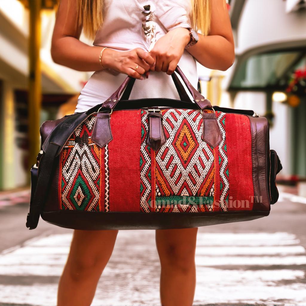 Leather Kilim Travel Bag carry on duffel bag - Brooklyn Leather goods