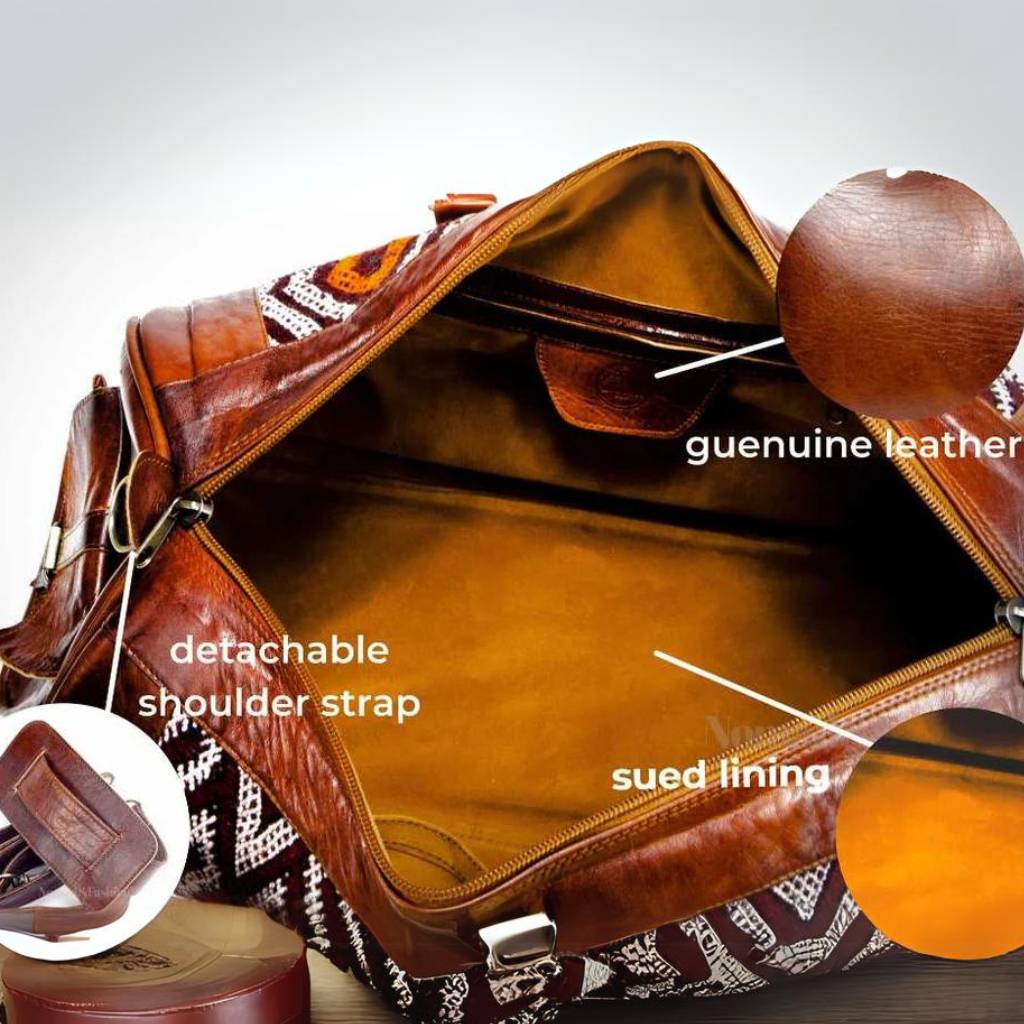 Leather Kilim Travel Bag carry on duffel bag - Brooklyn Leather goods