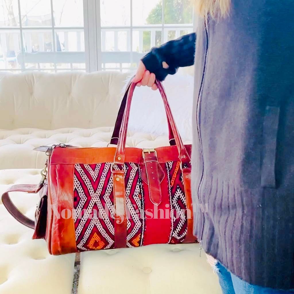 Marrakech Voyager Premium Leather Kilim Travel Bag - Brooklyn Leather goods