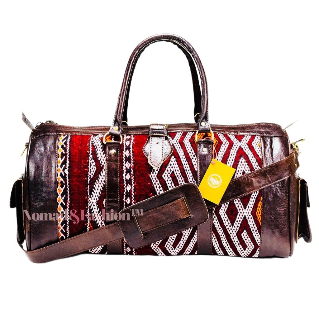 Marrakech Voyager Premium Leather Kilim Travel Bag - Brooklyn Leather goods