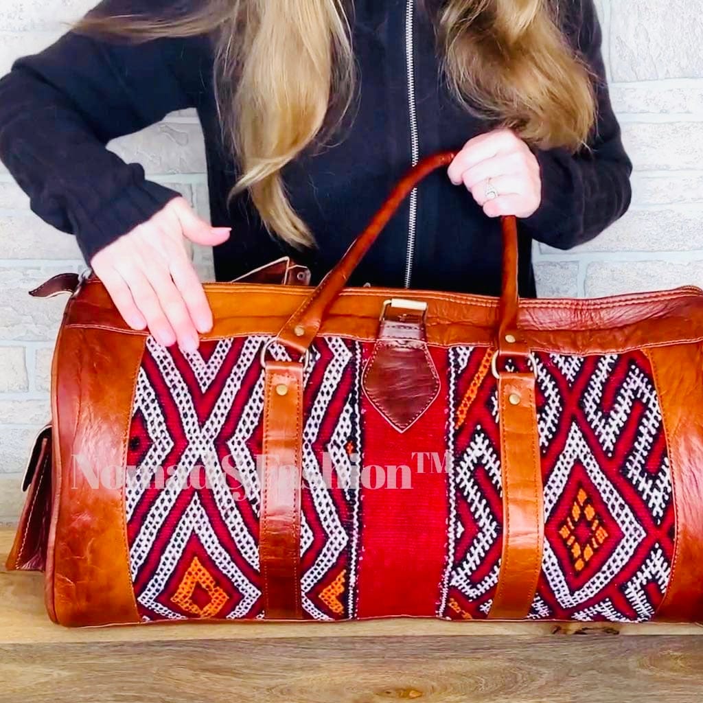 Marrakech Voyager Premium Leather Kilim Travel Bag - Brooklyn Leather goods