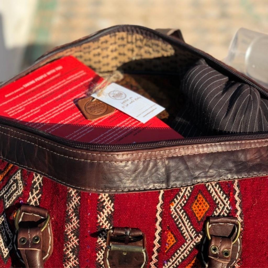 Marrakech Voyager Premium Leather Kilim Travel Bag - Brooklyn Leather goods