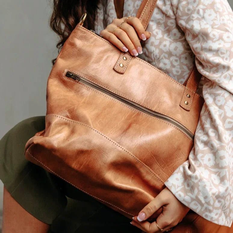 Mogador Leather Tote Shoulder Bag – Premium Handmade Carryall with Crossbody Strap - Brooklyn Leather goods