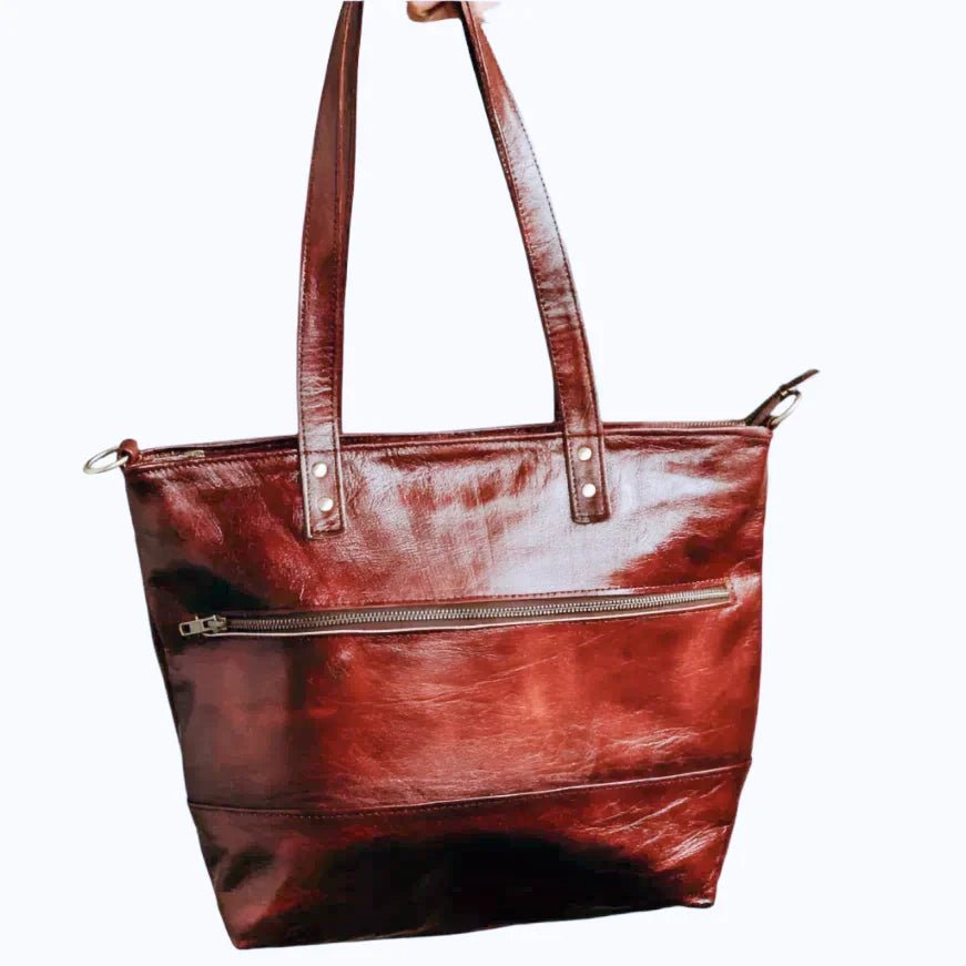 Mogador Leather Tote Shoulder Bag – Premium Handmade Carryall with Crossbody Strap - Brooklyn Leather goods