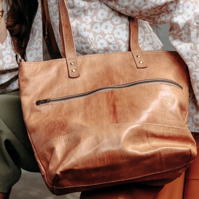 Mogador Leather Tote Shoulder Bag – Premium Handmade Carryall with Crossbody Strap - Brooklyn Leather goods