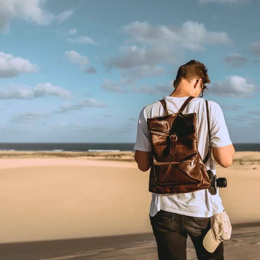 Nomad Trekker Leather Backpack Medium– Personalized Roll-Top Travel &amp; Laptop Bag, Unisex