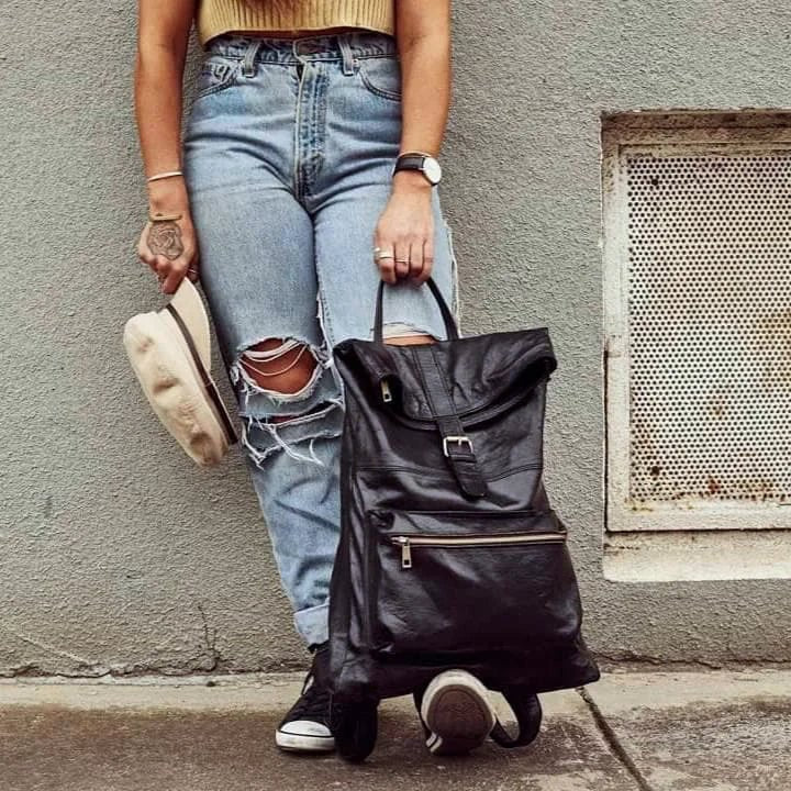 Nomad Trekker Leather Backpack Medium– Personalized Roll-Top Travel & Laptop Bag, Unisex - Brooklyn Leather goods