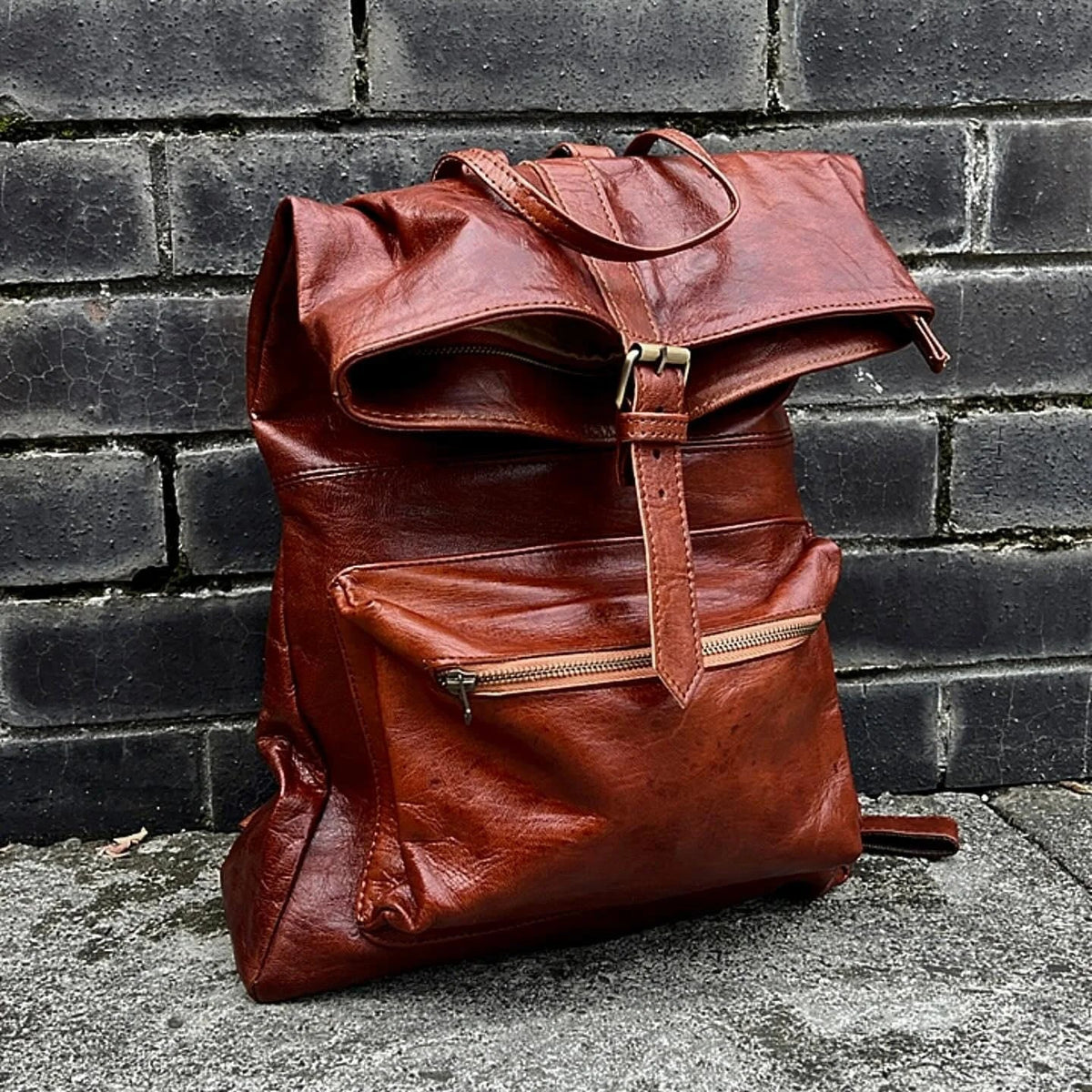 Nomad Trekker Leather Backpack Medium– Personalized Roll-Top Travel & Laptop Bag, Unisex - Brooklyn Leather goods