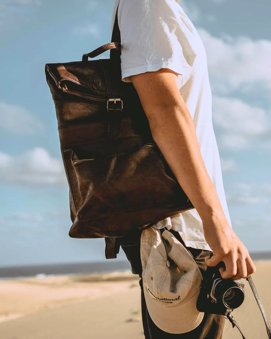 Nomad Trekker Leather Backpack Medium– Personalized Roll-Top Travel &amp; Laptop Bag, Unisex