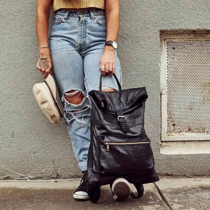Nomad Trekker Leather Backpack Medium– Personalized Roll-Top Travel &amp; Laptop Bag, Unisex