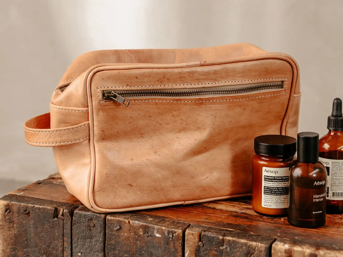 Nomadic Dopp Leather Toiletry Bag – Full-Size Travel Kit – Waterproof Lined sof Bag - Brooklyn Leather goods