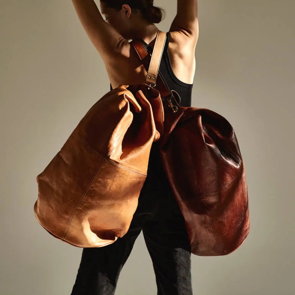 Nomadic Ranger Duffle Sack – Military Leather Duffel Bag Dual access points, YKK zips - Brooklyn Leather goods