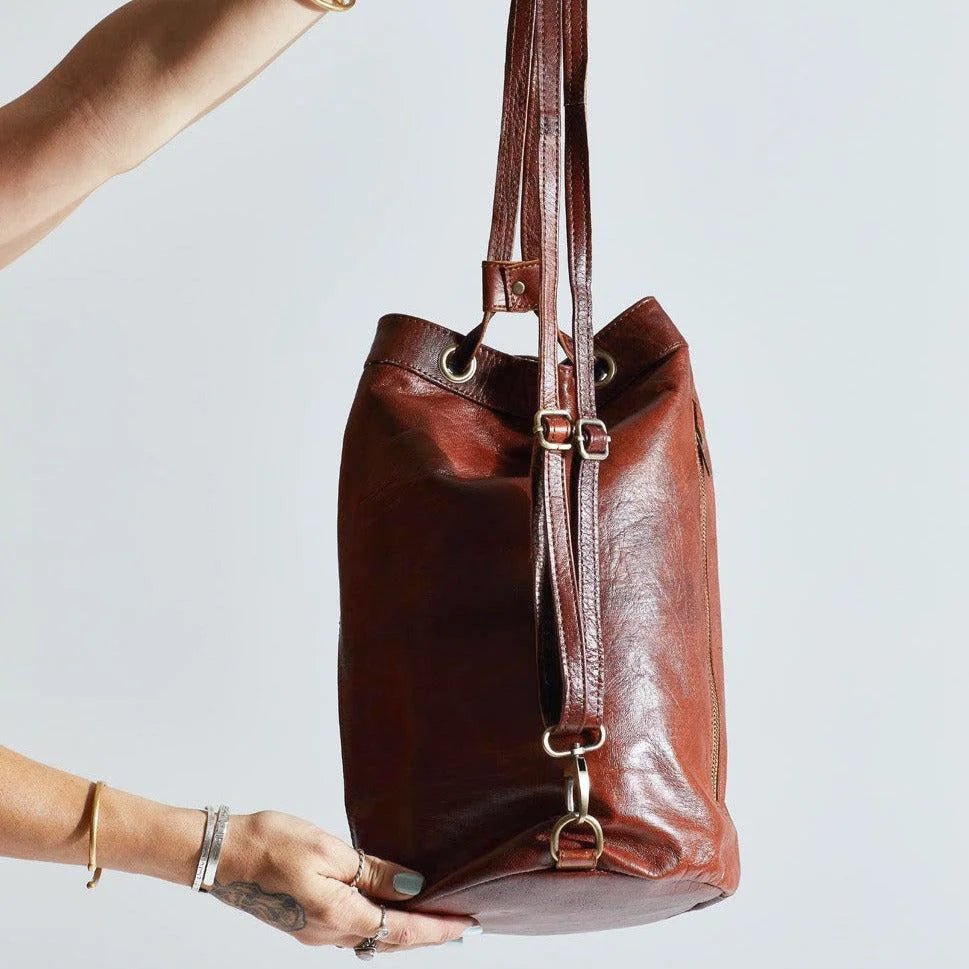 Sahara Bucket Bag 3-in-1 Multifunctional Leather Crossbody & Backpack - Brooklyn Leather goods