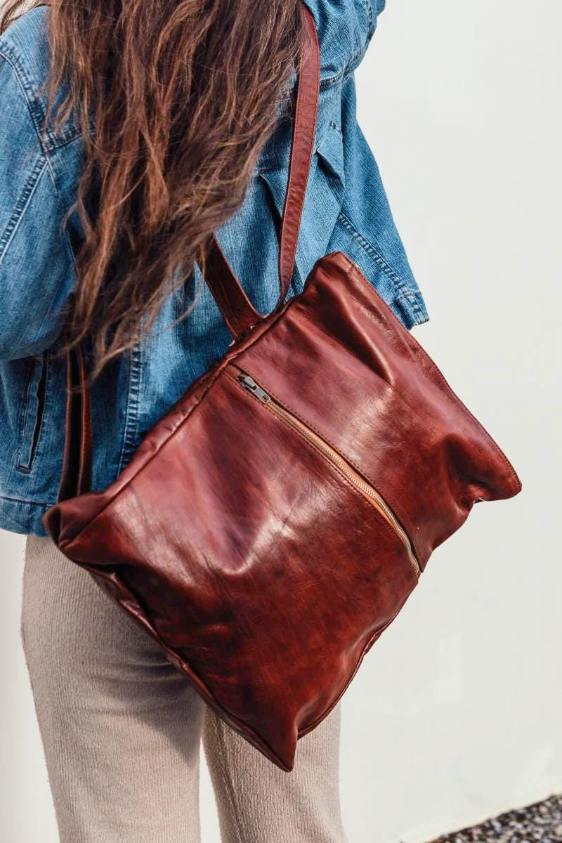 Sahara Nomad Tote Backpack – Handmade Vegetable-Tanned Leather Convertible Bag, Limited Edition