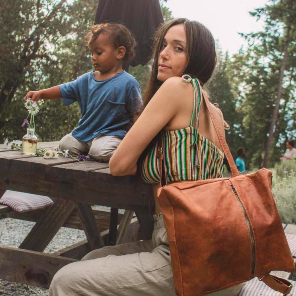 Sahara Nomad Tote Backpack – Handmade Vegetable-Tanned Leather Convertible Bag, Limited Edition