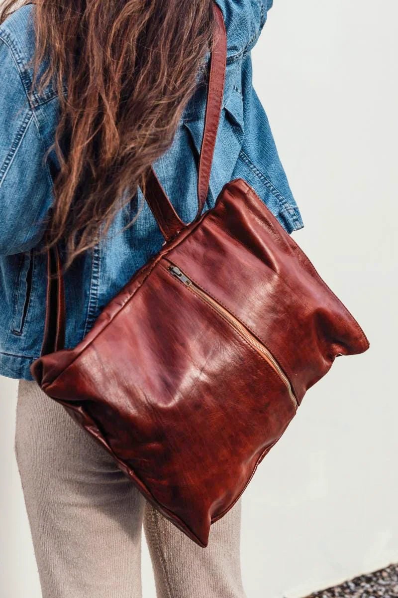 Sahara Nomad Tote Backpack – Handmade Vegetable-Tanned Leather Convertible Bag, Limited Edition - Brooklyn Leather goods