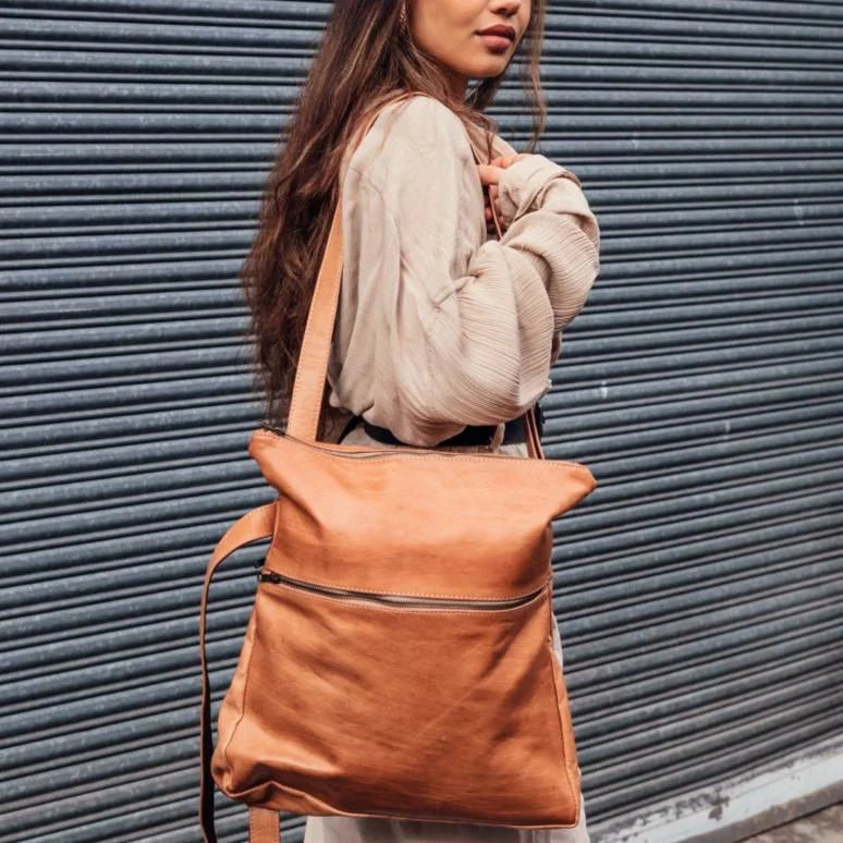 Sahara Nomad Tote Backpack – Handmade Vegetable-Tanned Leather Convertible Bag, Limited Edition - Brooklyn Leather goods