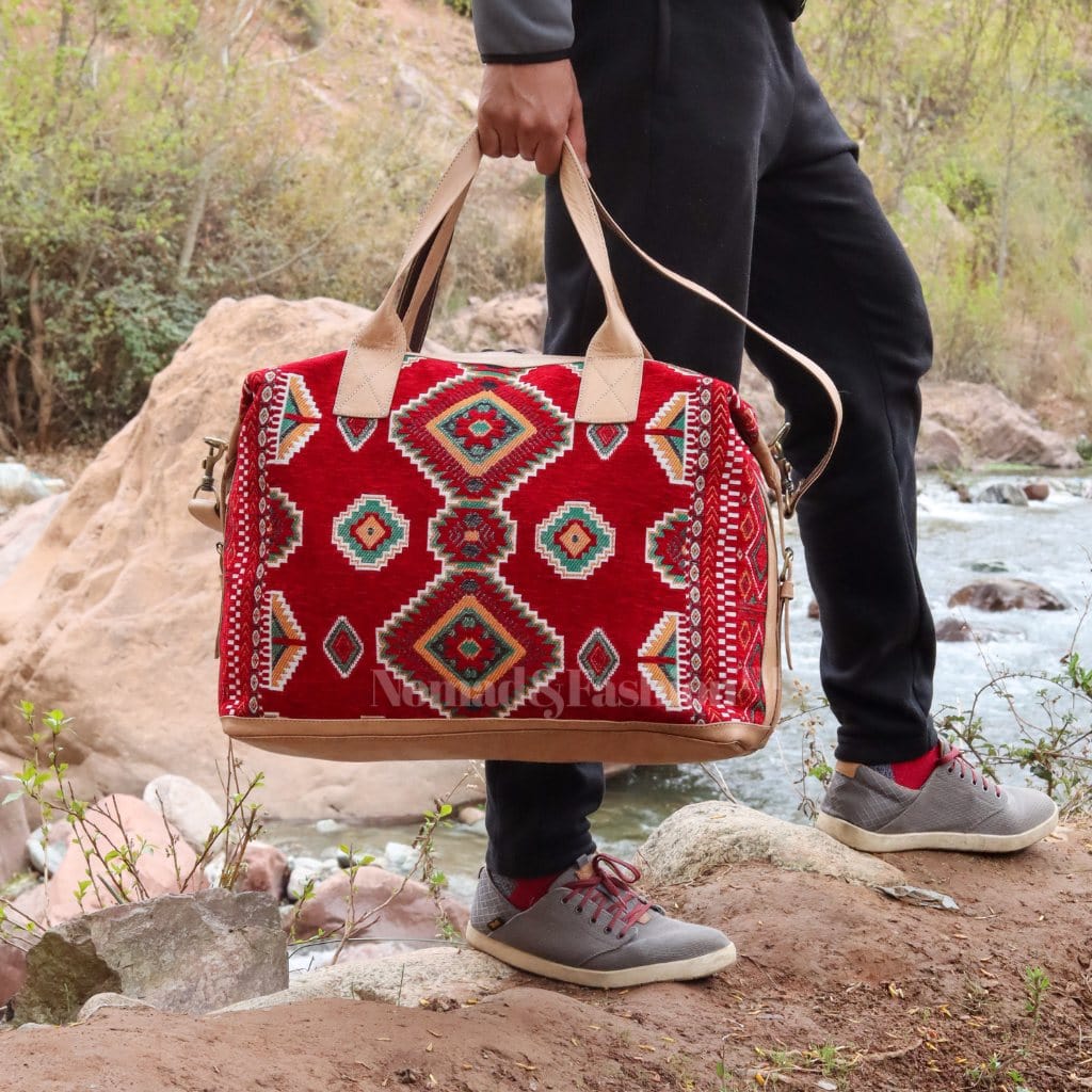 Travel bag Leather with kilim Shoulder Duffle Bag weekender - Brooklyn Leather goods