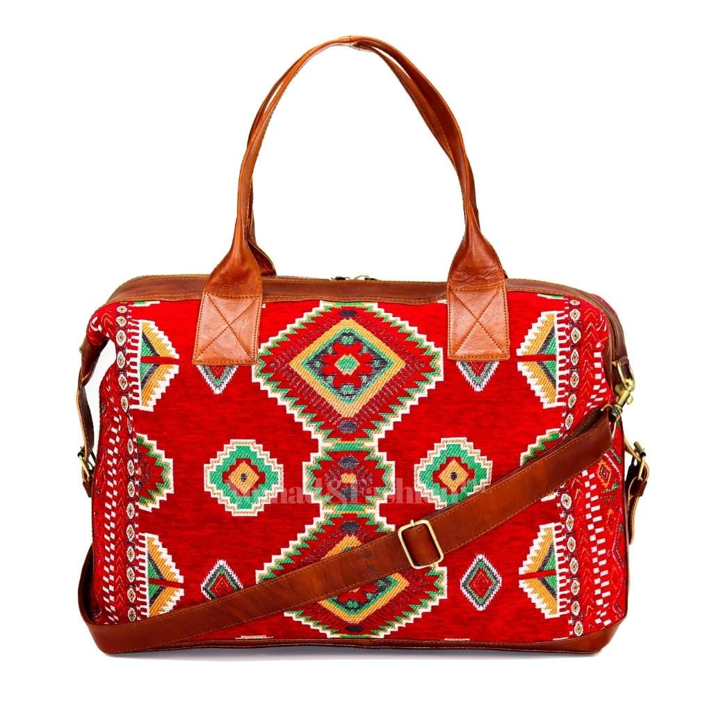 Travel bag Leather with kilim Shoulder Duffle Bag weekender - Brooklyn Leather goods