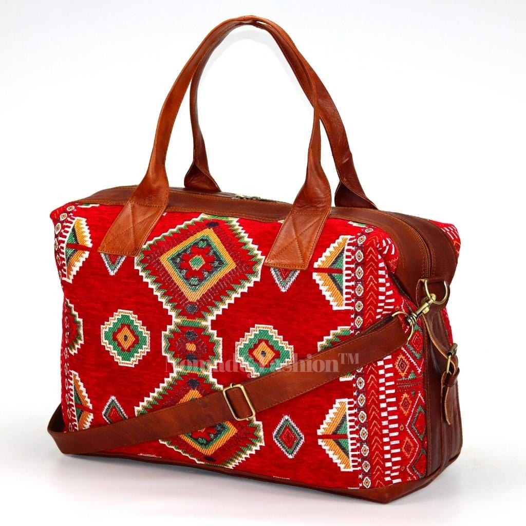 Travel bag Leather with kilim Shoulder Duffle Bag weekender - Brooklyn Leather goods
