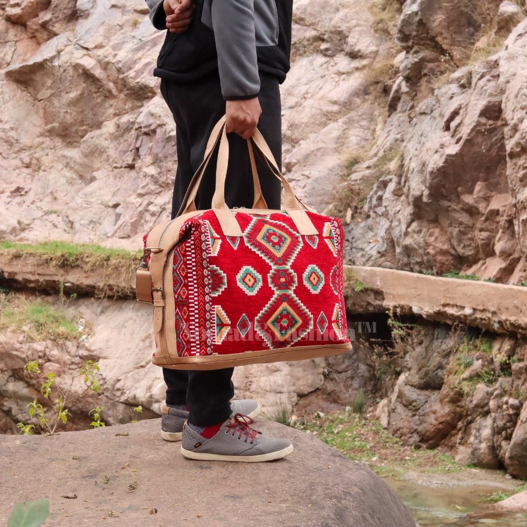 Travel bag Leather with kilim Shoulder Duffle Bag weekender - Brooklyn Leather goods