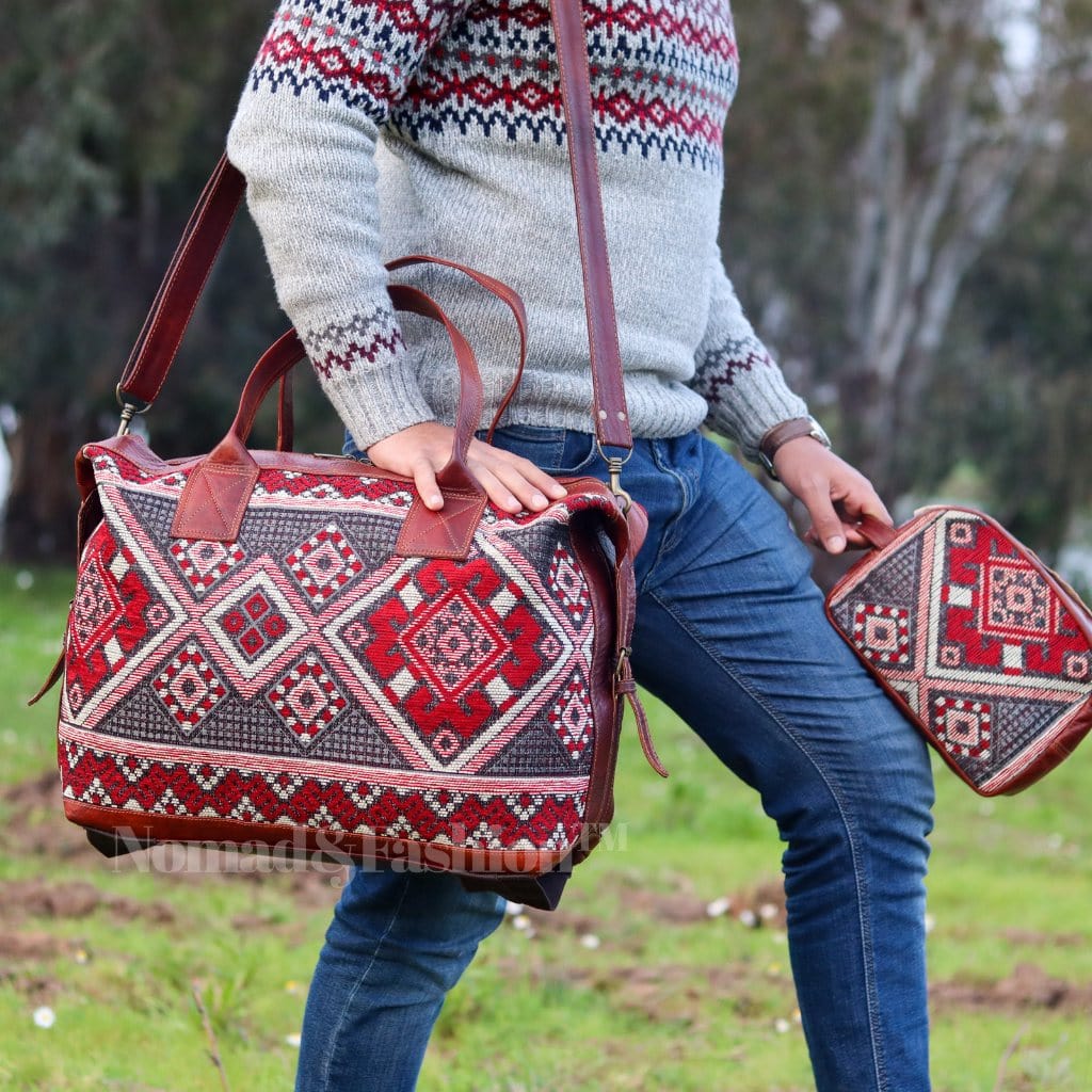 Travel bag Leather with kilim Shoulder Duffle Bag weekender - Brooklyn Leather goods