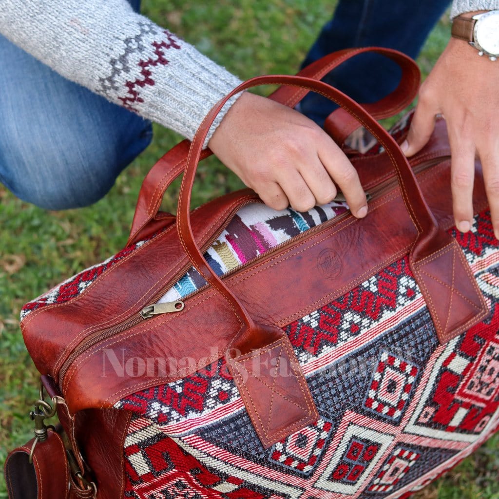 Travel bag Leather with kilim Shoulder Duffle Bag weekender - Brooklyn Leather goods