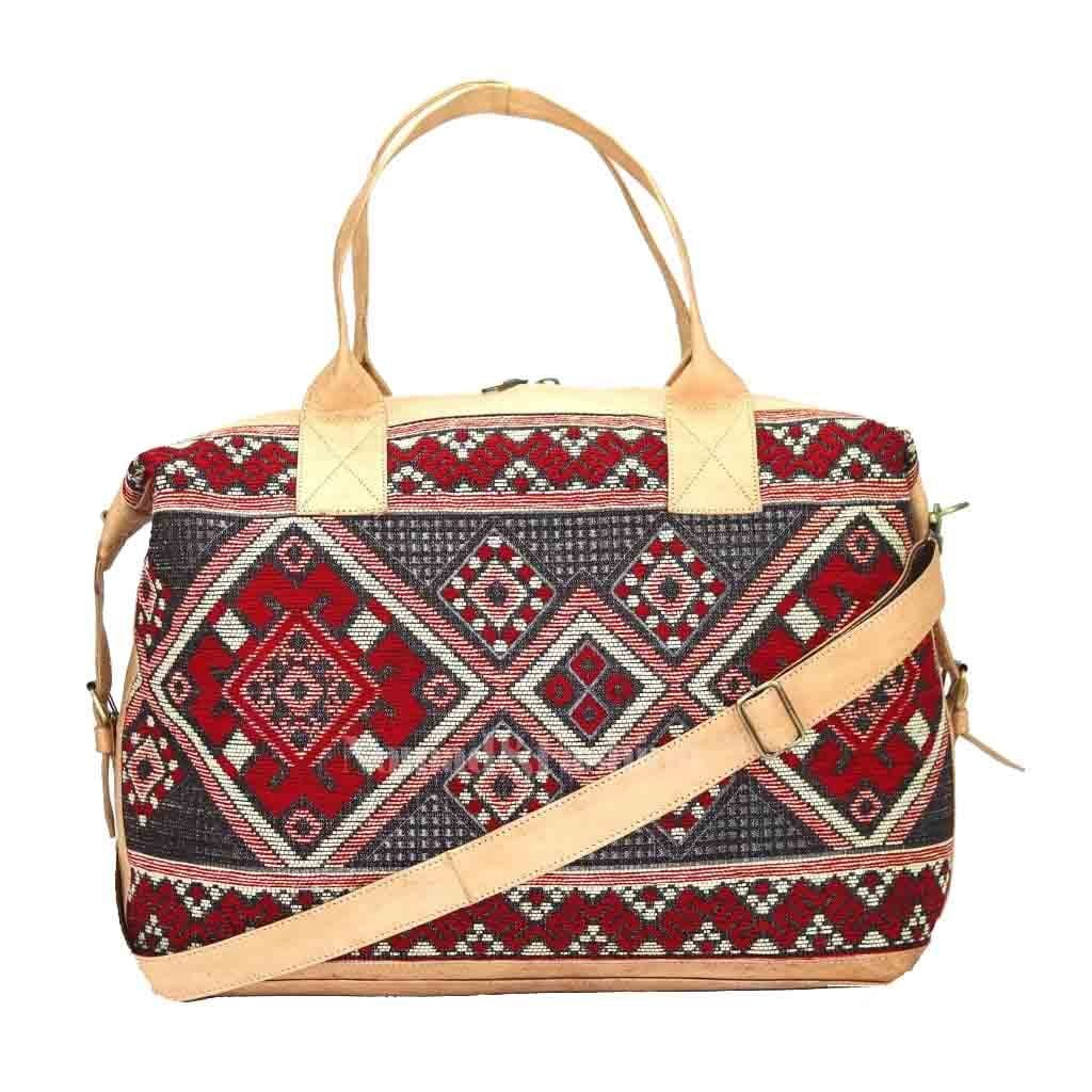travel bag Leather with Red kilim Shoulder Duffle Bag weekender Natural - Brooklyn Leather goods