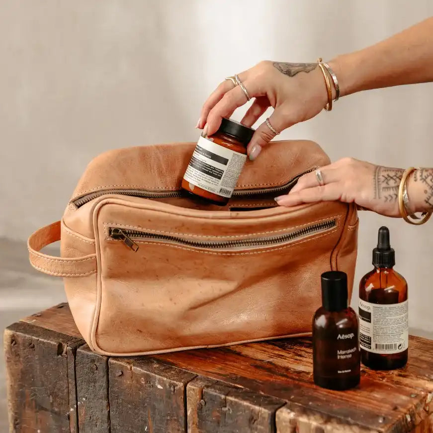 Nomadic Dopp Leather Toiletry Bag – Full-Size Travel Kit – Waterproof Lined sof Bag